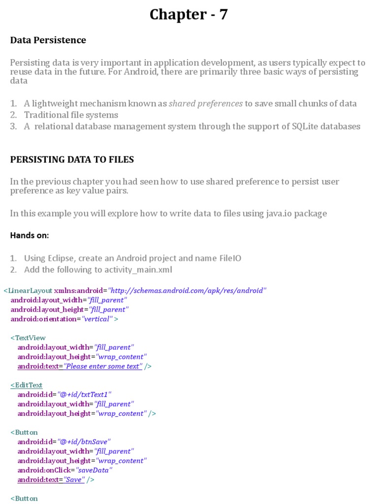Android Data Persistence Methods | PDF | Databases | Table (Database)