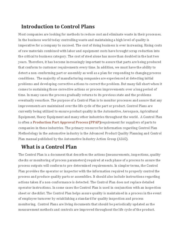 Control Plans for Manufacturing Quality | PDF | Sampling (Statistics ...