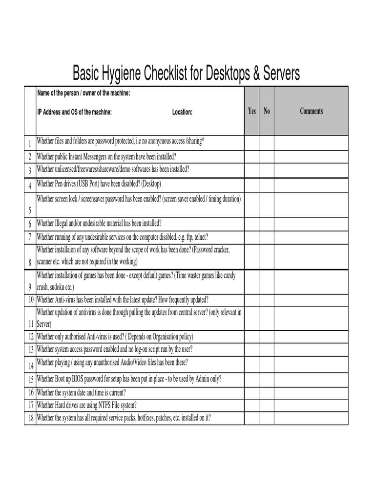 Desktop & Server Hygiene Audit Checklist | PDF | Password | Antivirus ...