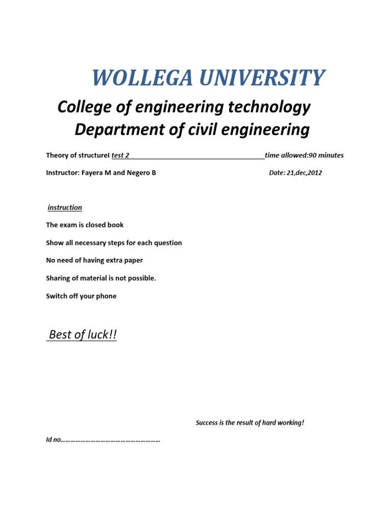 Civil Engineering Exam Instructions | PDF | Engineering