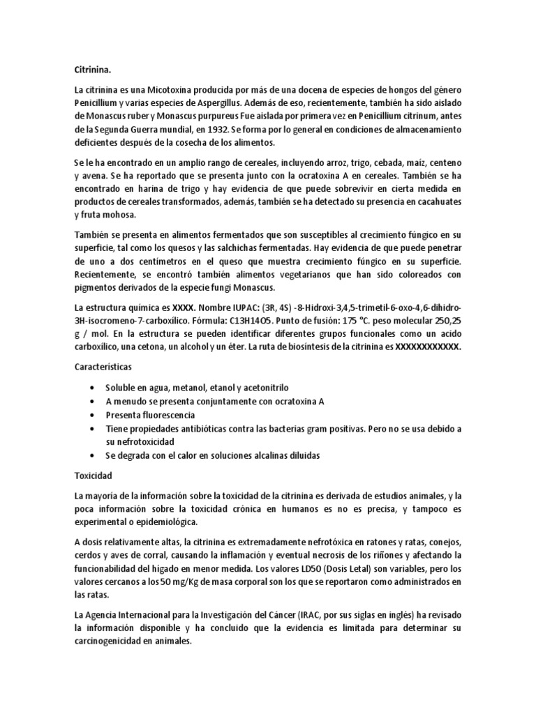 Citrinina: Micotoxina y Toxicidad | PDF | Cromatografía líquida de alto ...
