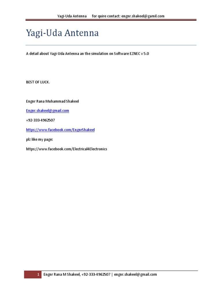 Yagi-Uda Antenna Design and Simulation | PDF | Antenna (Radio ...