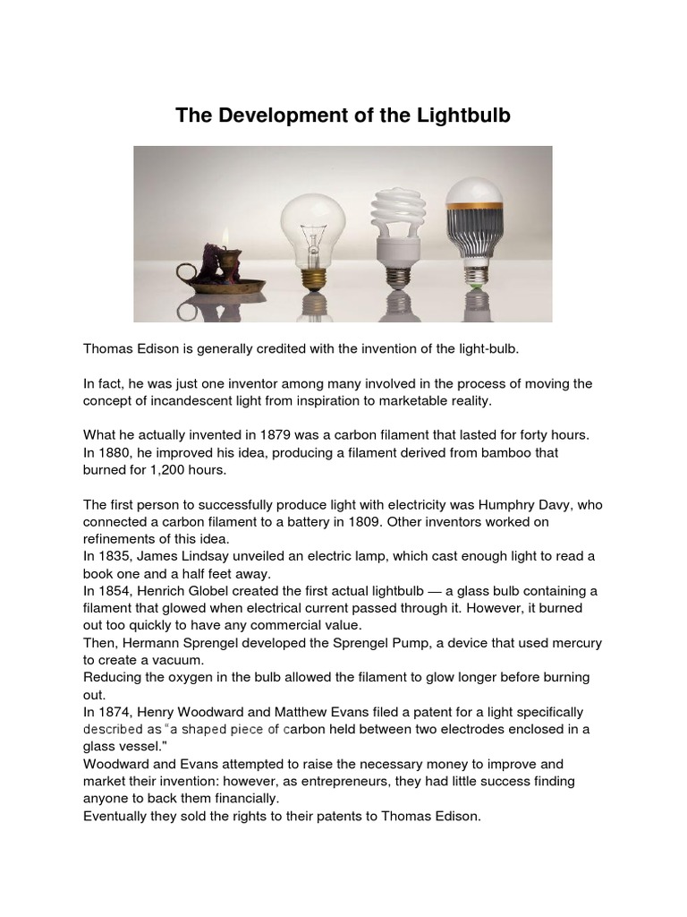 Evolution of the Lightbulb Invention | PDF | Incandescent Light Bulb ...