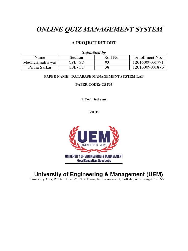 Online Quiz Management System Report | PDF | Educational Technology ...