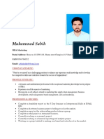 Muhammad Sabih: MBA-Marketing Postal Address: Cell # Email
