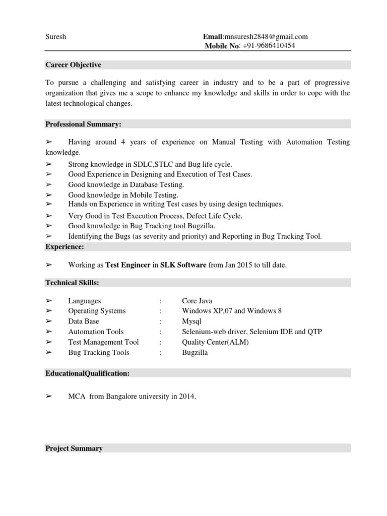 Manual and Automation Testing Resume | PDF | Software Bug | Databases