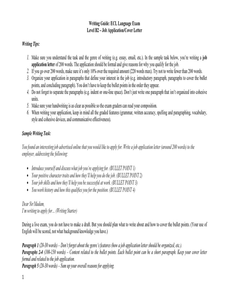 Ecl Writing Guide Application B2 Paragraph Test Assessment