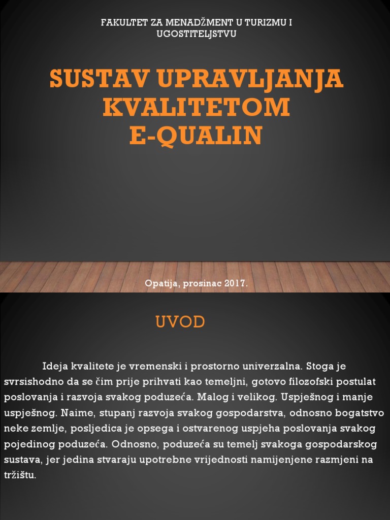 Sustav Upravljanja Kvalitete E-Qualin | PDF