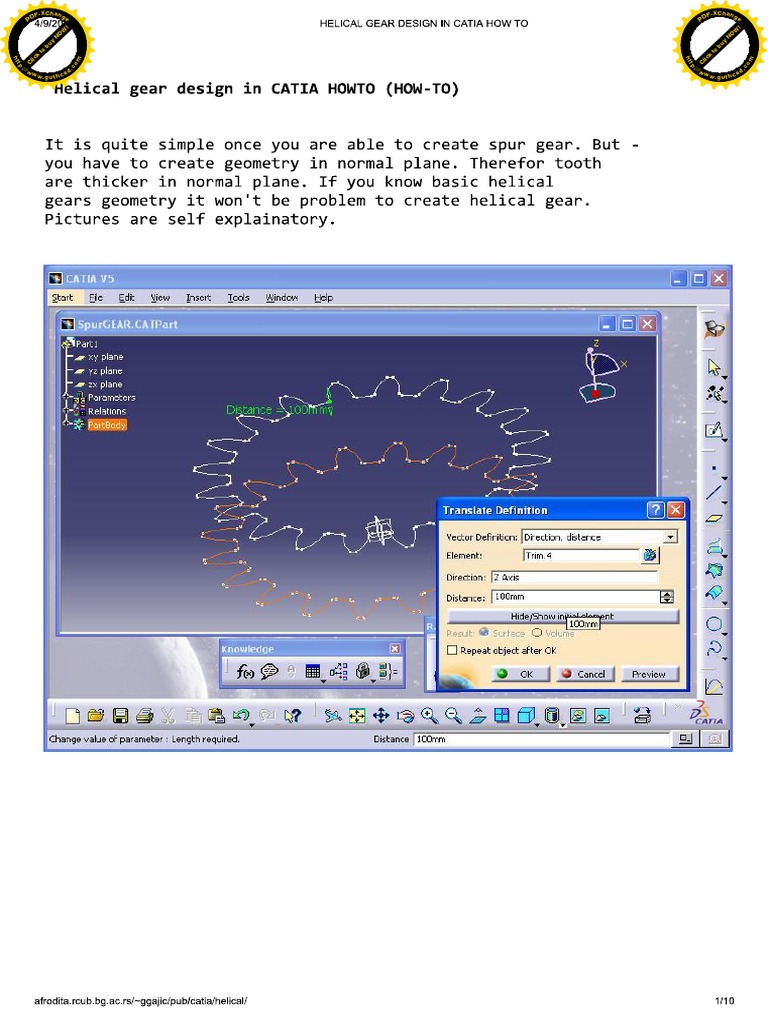 Helical Gear Design in Catia How To PDF