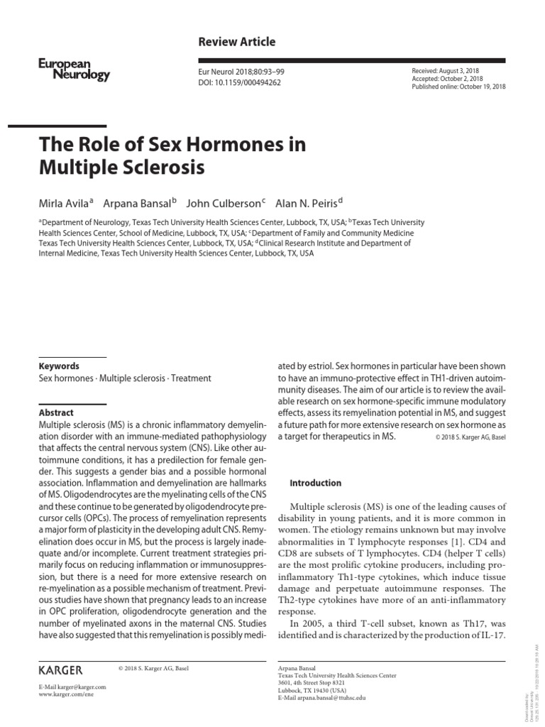 The Role of Sex Hormones in Multiple Sclerosis | PDF | Thymus | Immune ...
