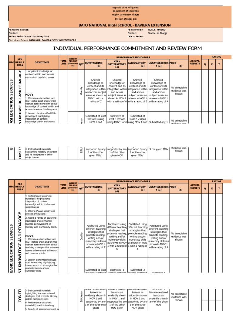 Performance Review Form for Teachers | PDF | Literacy | Learning