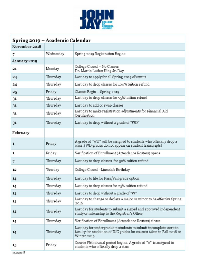 Spring 2019 - Academic Calendar | PDF | Academic Term | Behavior