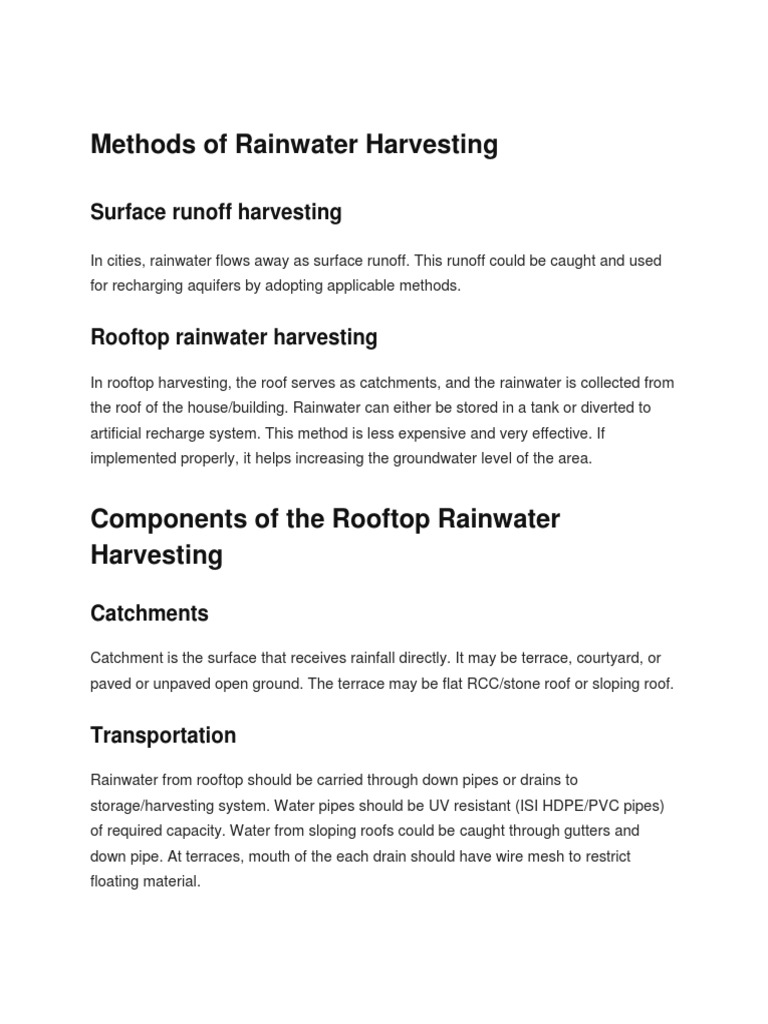 Methods of Rainwater Harvesting | PDF | Surface Runoff | Filtration
