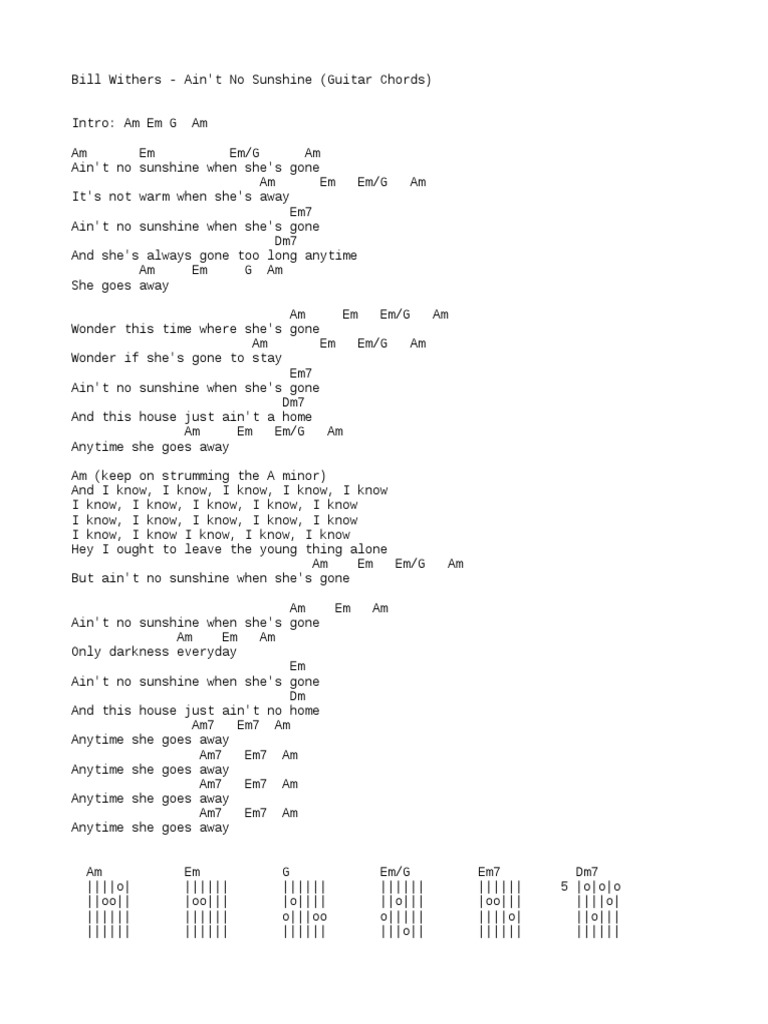 Chords Bill Withers Aint No Sunshine Pdf