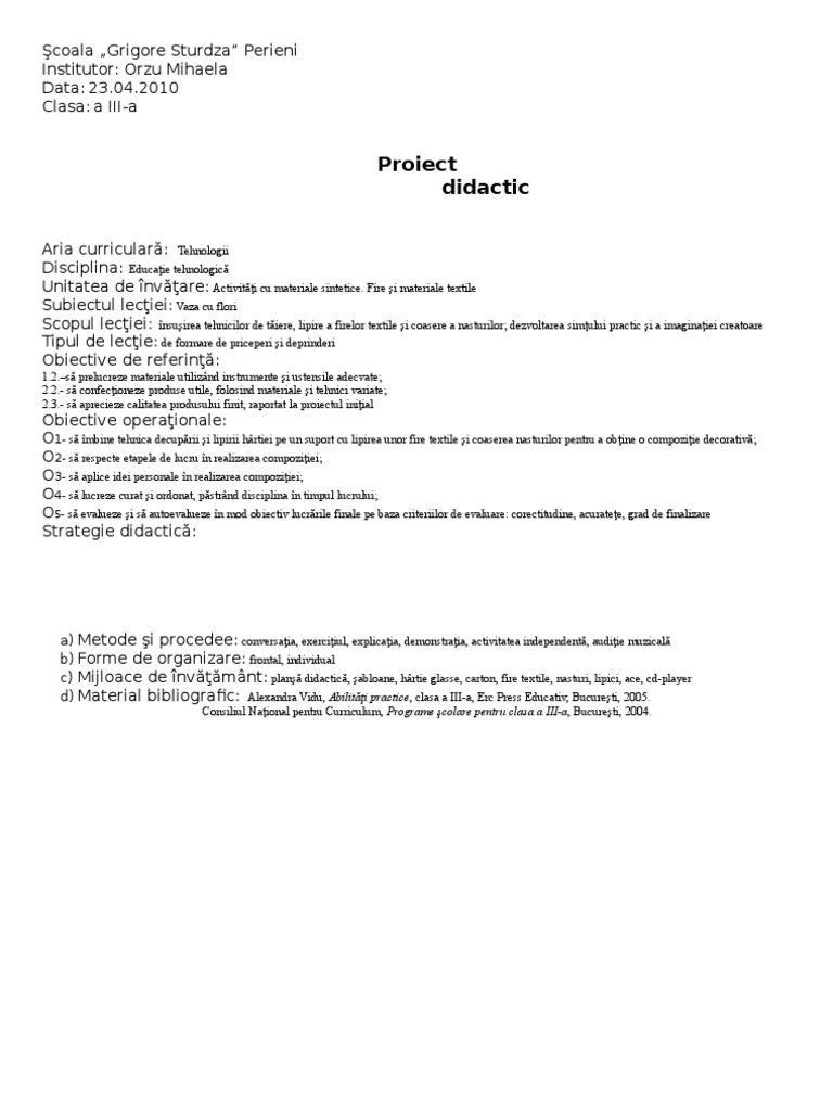 Proiect Didactic