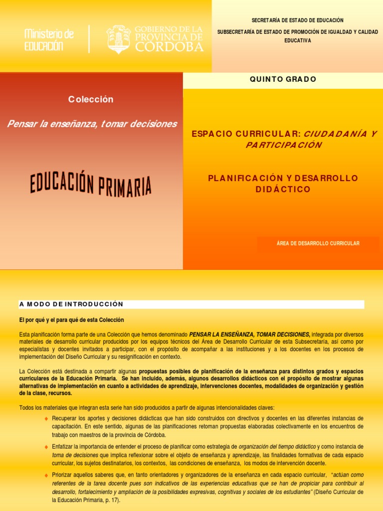 Ciudadania y Participacion 5 Grado | PDF | Maestros | Plan de estudios