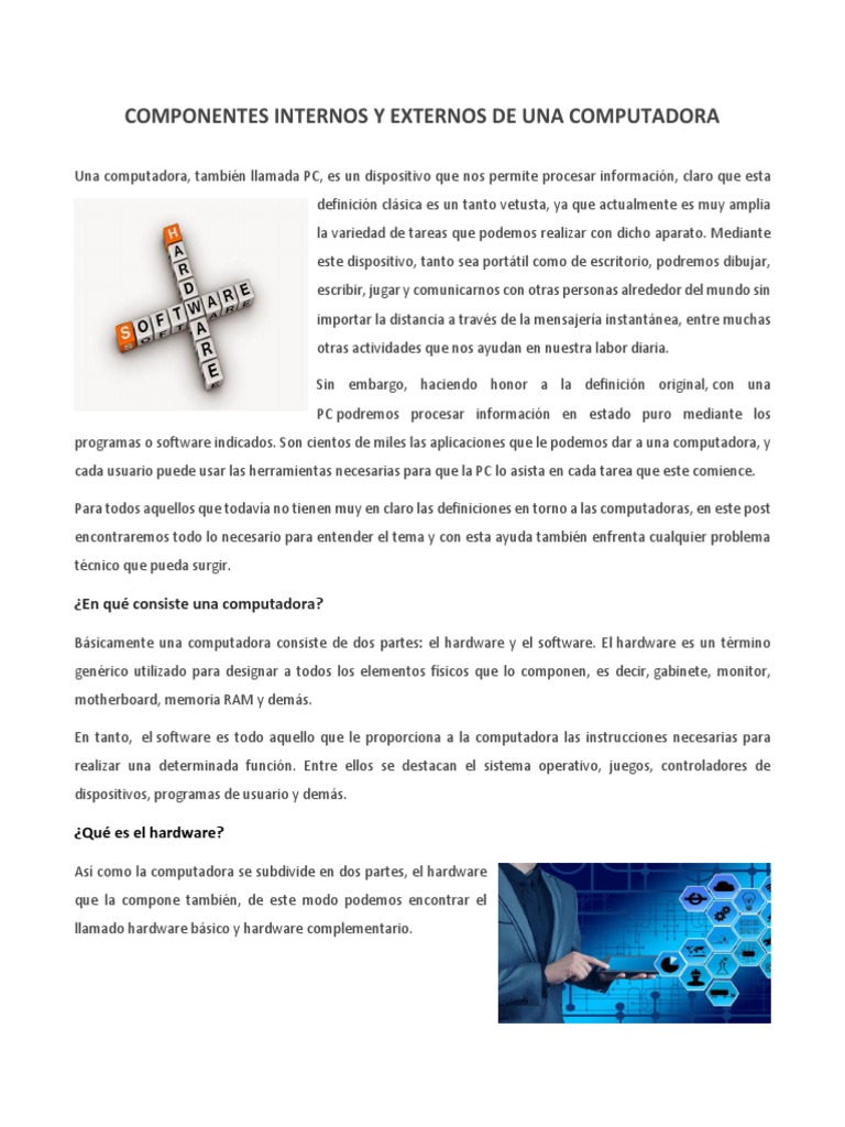 Componentes Internos y Externos de Una Computadora | PDF | Hardware de ...