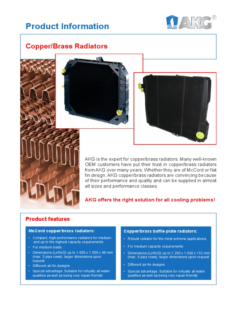 AKG Copper/Brass Radiators Overview | PDF | Radiator | Manufactured Goods
