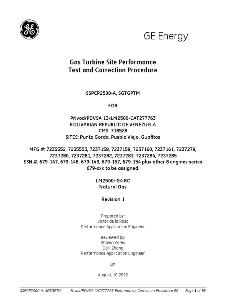 GE Energy: Gas Turbine Site Performance Test and Correction Procedure ...