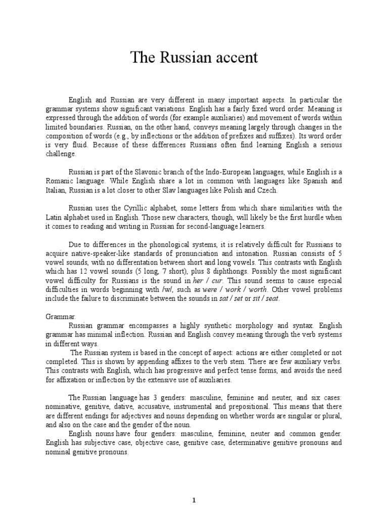 The Russian Accent | PDF | Grammatical Gender | English Language