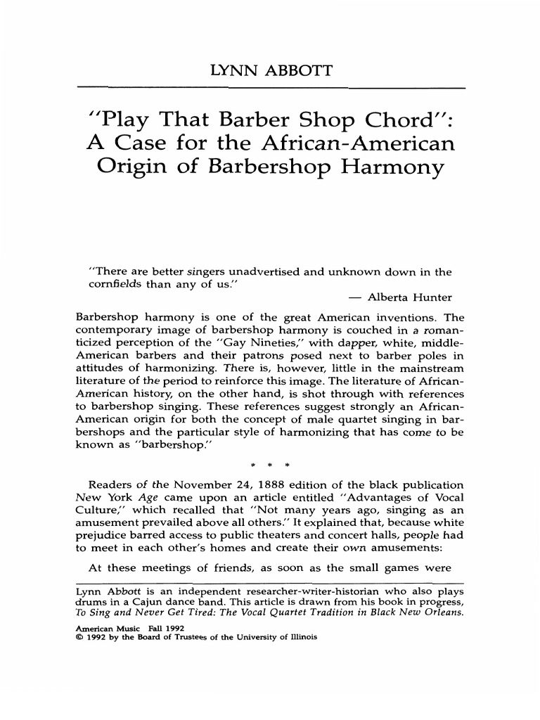 "Play That Barber Shop Chord" A Case for the AfricanAmerican Origin