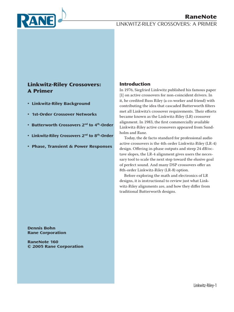 Linkwitz Riley Crossovers Primer | PDF | Low Pass Filter | Capacitor