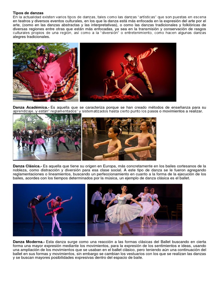 Tipos de Danza: Clásica, Moderna y Más | PDF | Ballet | Bailes