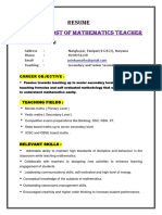 Resume for Mathematics Teacher