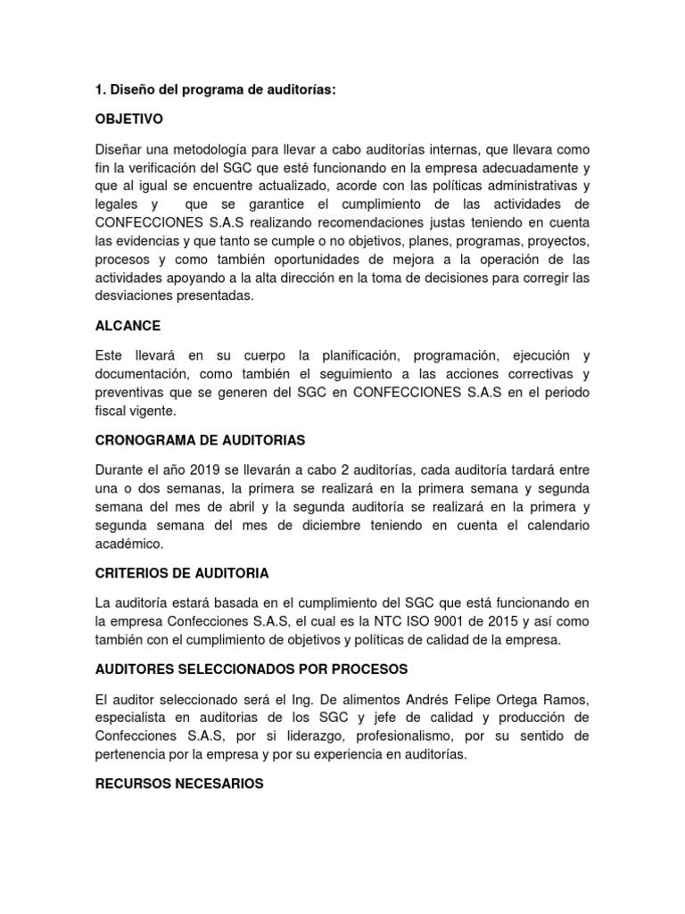Taller Programa y Plan de Auditoría | PDF | Auditoría | Calidad (comercial)