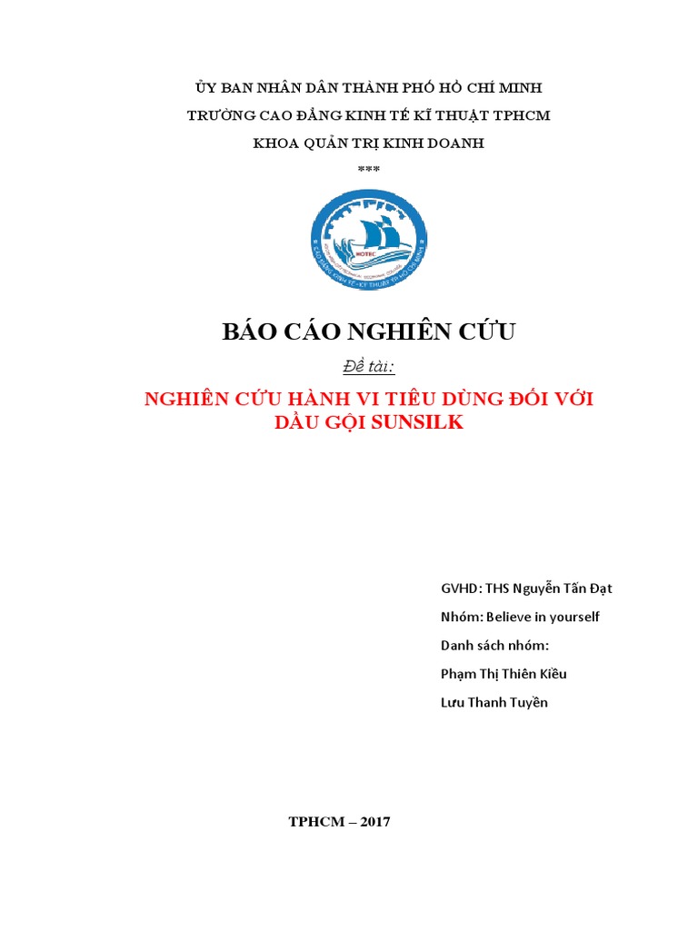 Báo Cáo Nghiên Cứu: Nghiên Cứu Hành Vi Tiêu Dùng Đối Với Dầu Gội Sunsilk | PDF