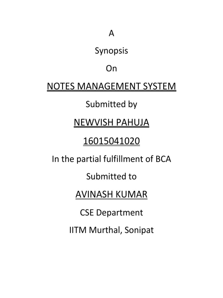 Notes Management System: A Synopsis On | PDF | Operating System ...