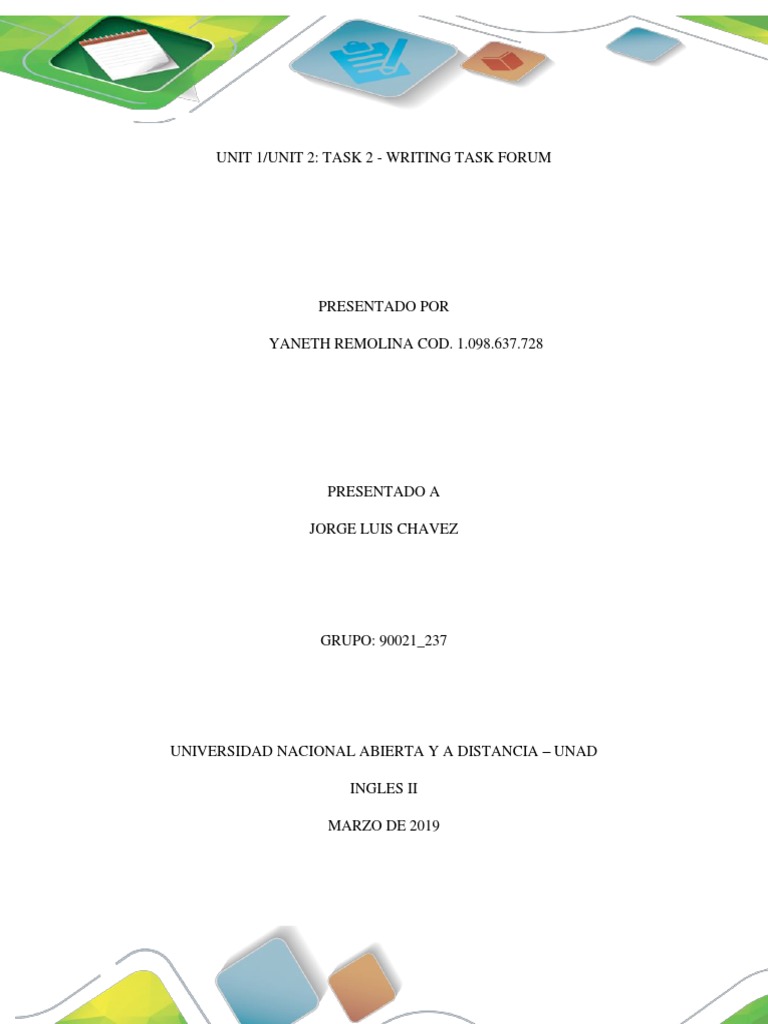 Unit 1/unit 2: Task 2 - Writing Task Forum | PDF | Language Arts ...