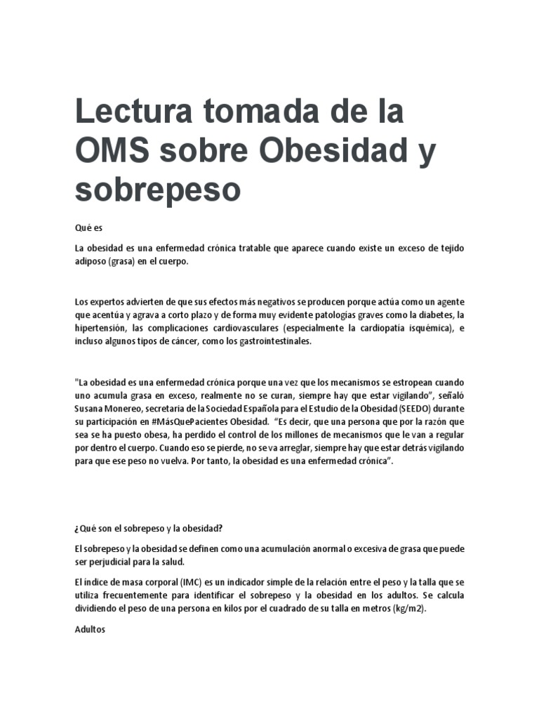 Lectura Obesidad Oms | PDF | Obesidad | Índice de masa corporal