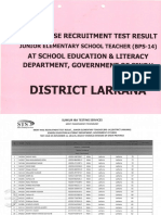 Merit-Wise Recruitment Test Result of JEST (BS-14), District Larkana PDF