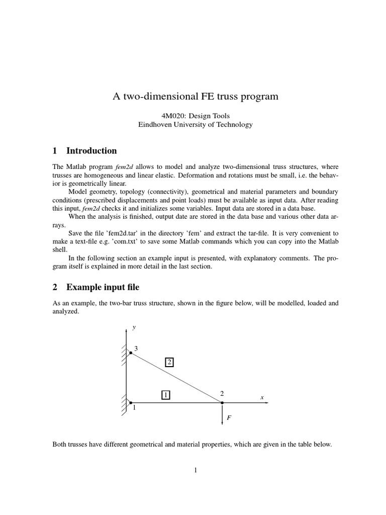 2D Truss Analysis with Matlab FEM Tool | PDF | Matrix (Mathematics ...