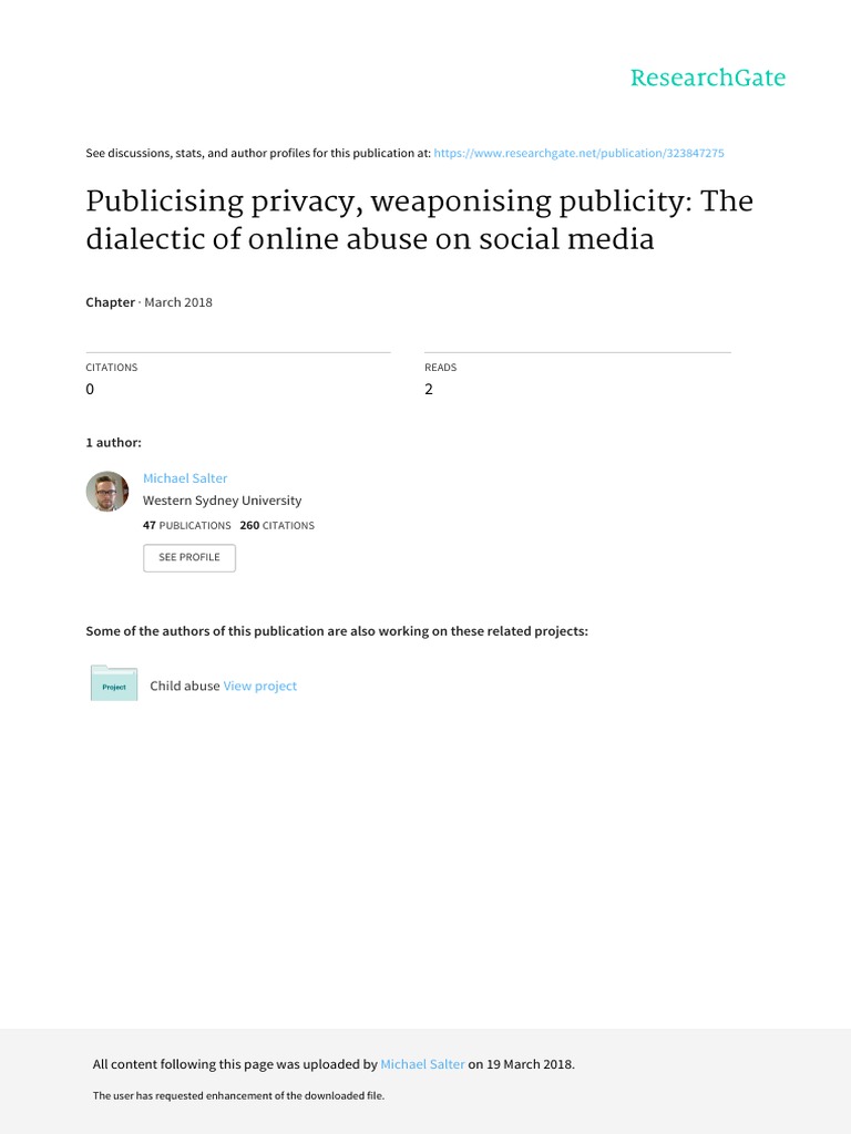 Publicising Privacy, Weaponising Publicity: The Dialectic of Online ...