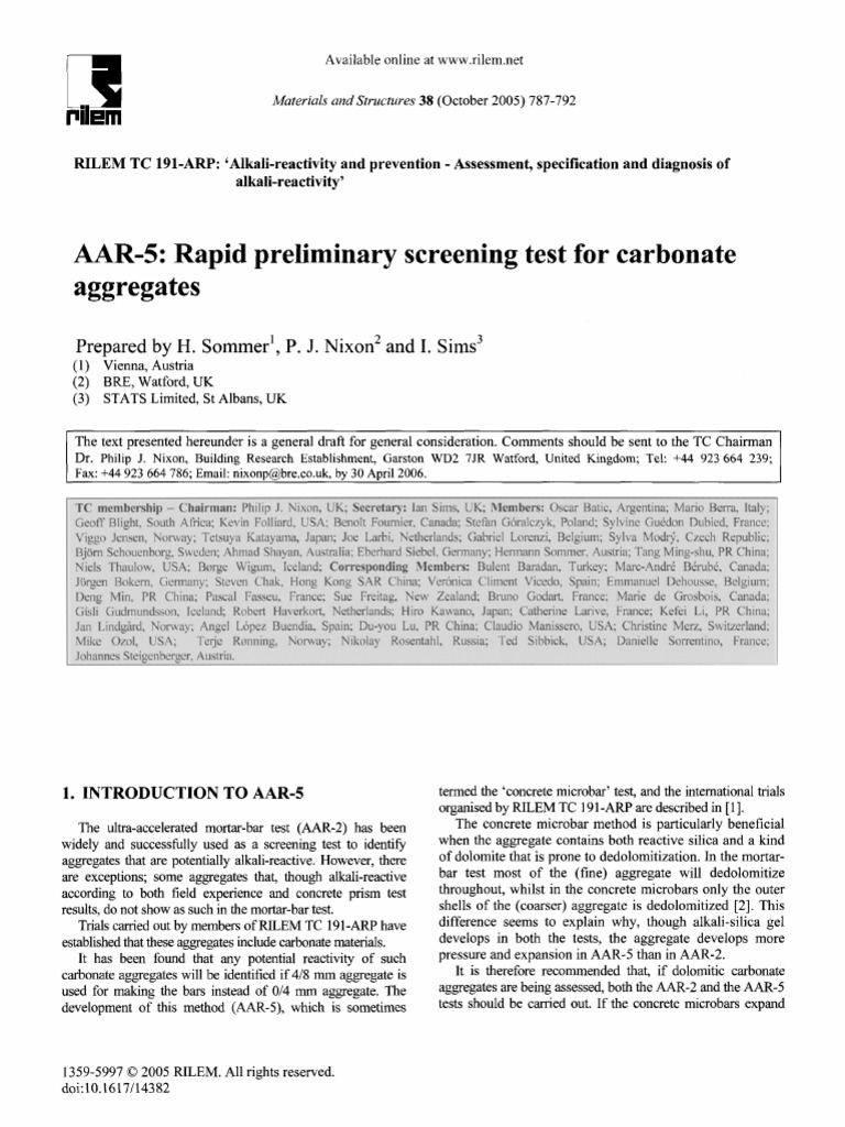 RILEM Test Method AAR5 PDF Sodium Hydroxide Concrete