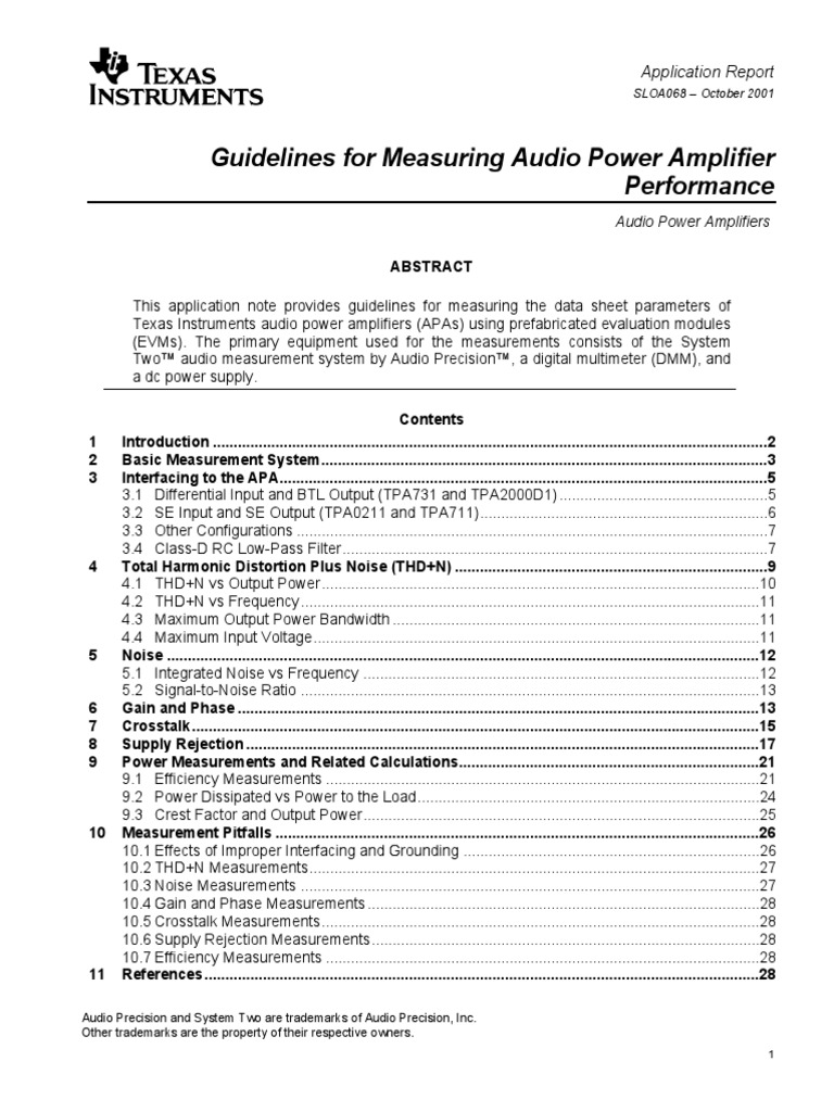 Guidelines For Measuring Audio Power Amplifier Performance PDF PDF