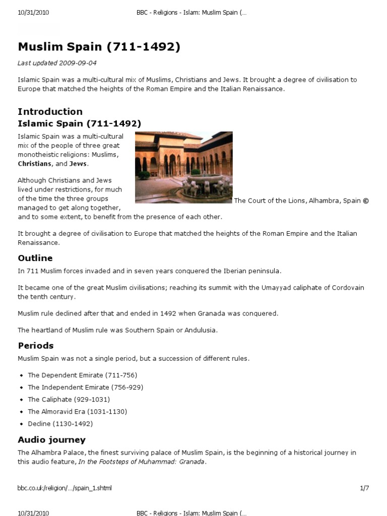 BBC - Religions - Islam Muslim Spain (711-1492) | PDF | Al Andalus | Spain