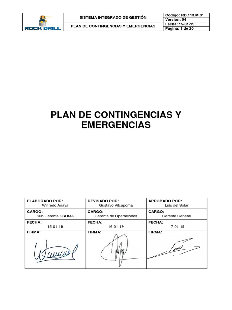 Plan de Contingencias y Emergencias | PDF | Temblores | Primeros auxilios