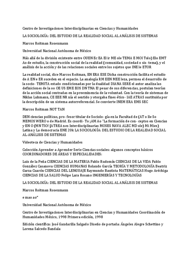 La Sociologia, Del Estudio de La Realidad Social Al Analisis | PDF ...