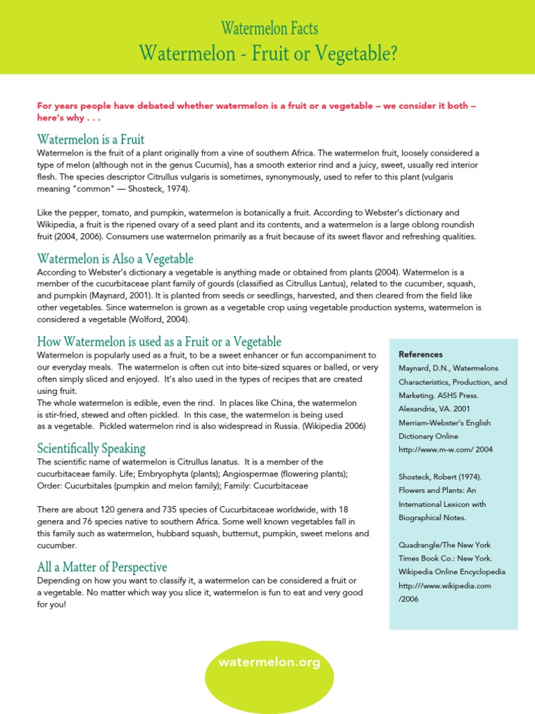Watermelon - Fruit or Vegetable? | PDF | Watermelon | Fruit