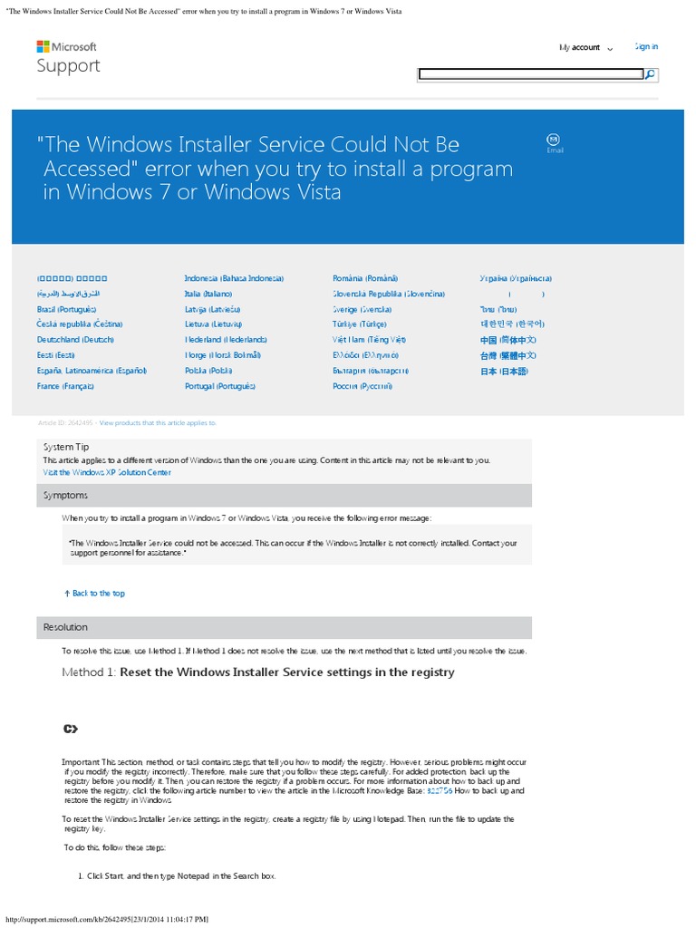 The Windows Installer Service Could Not Be Accessed - Error When You ...