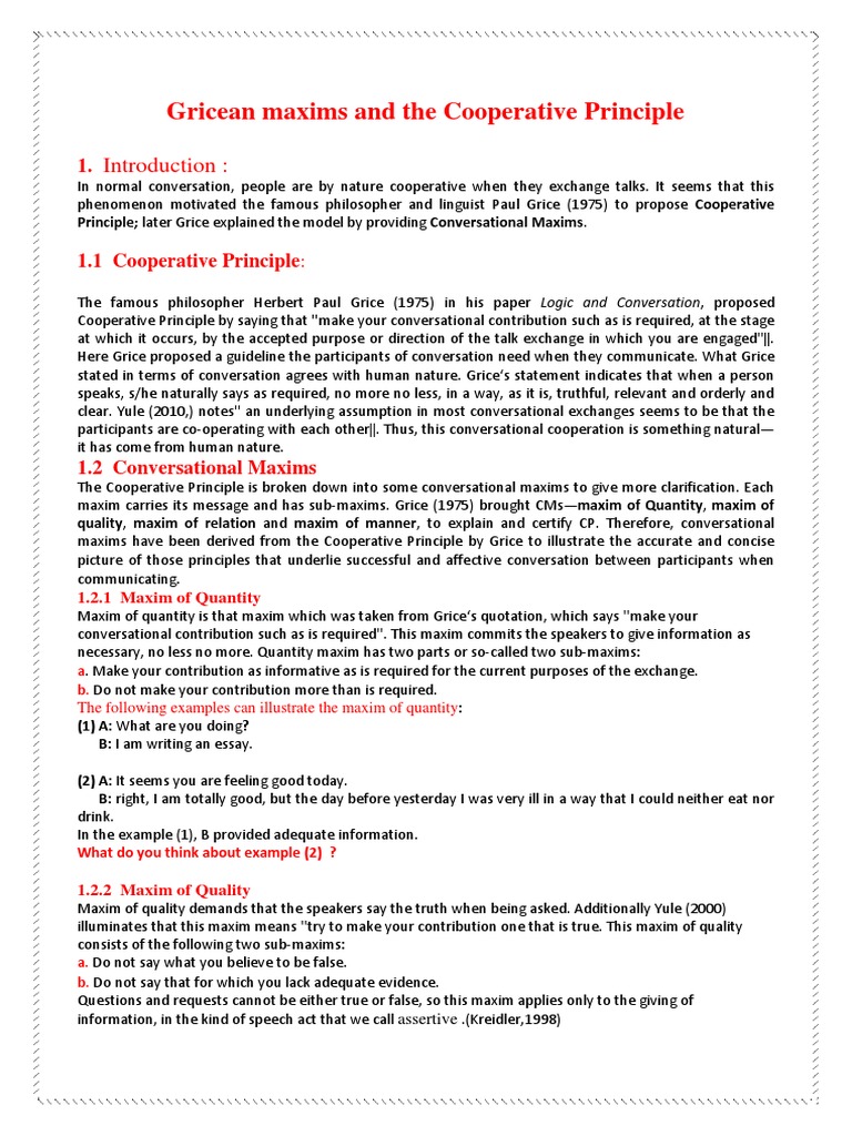 Gricean Maxims and The Cooperative Principle | PDF | Philosophical ...