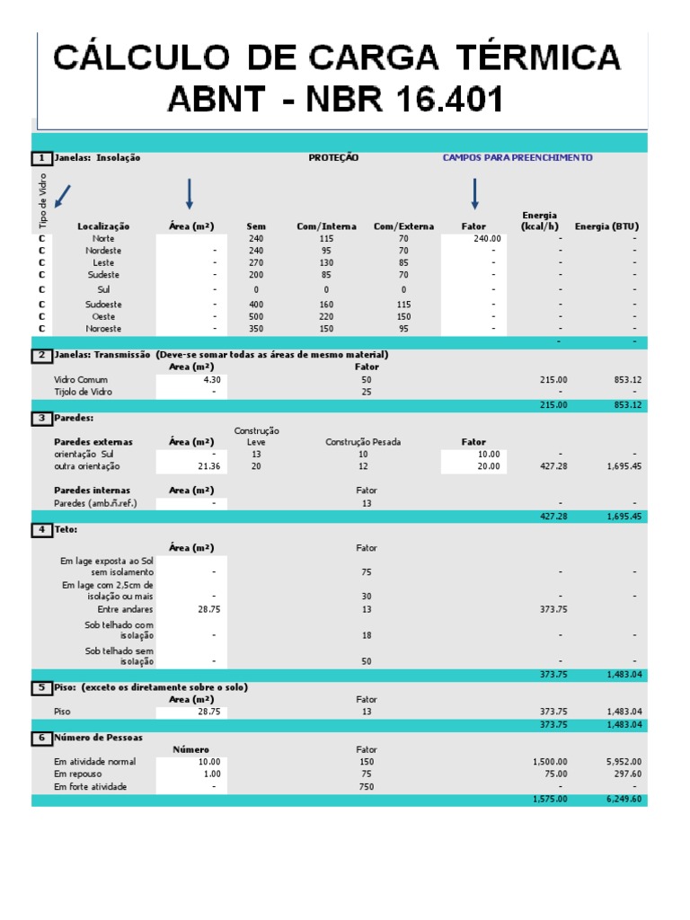Tabela De Calculo De Carga Termica PDF F sica Natureza