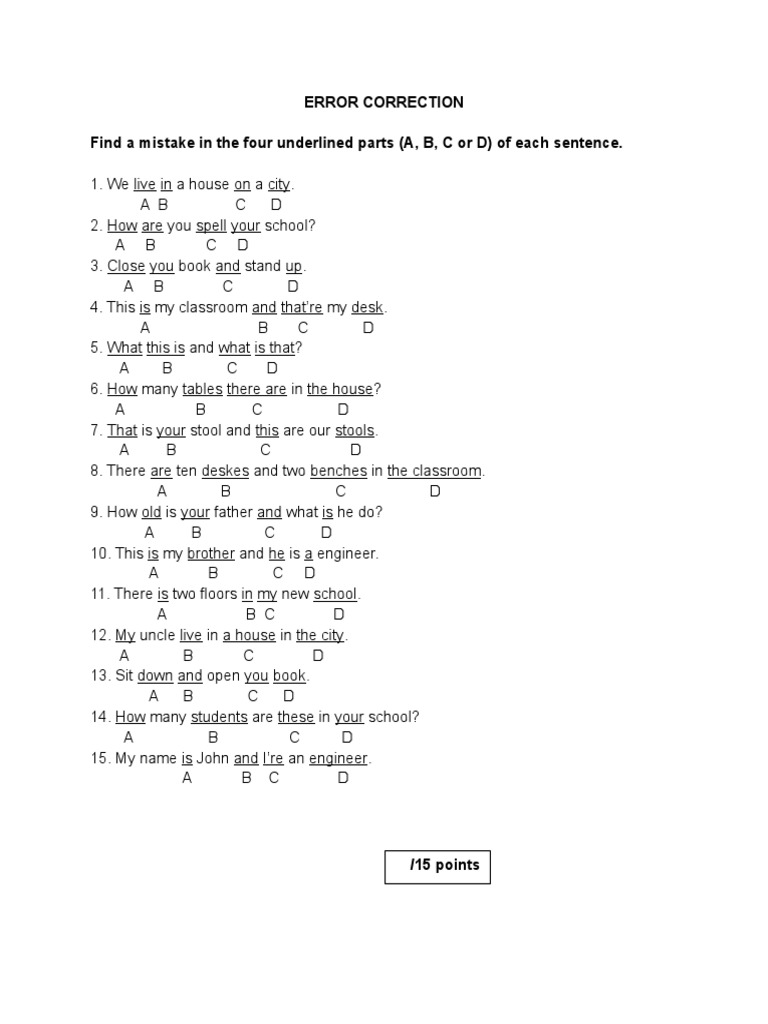 Error Correction Exercises with Answers | PDF | Language Arts & Discipline