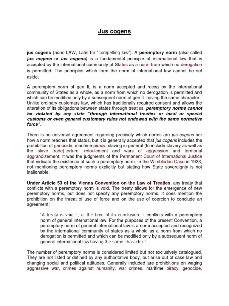 Jus Cogens PDF Legal Concepts International Relations