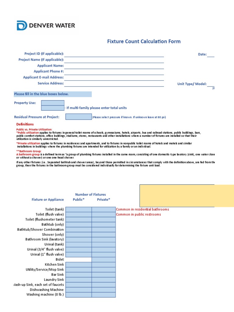 Plumbing Fixture Count Calculation Form | PDF | Bathroom | Toilet