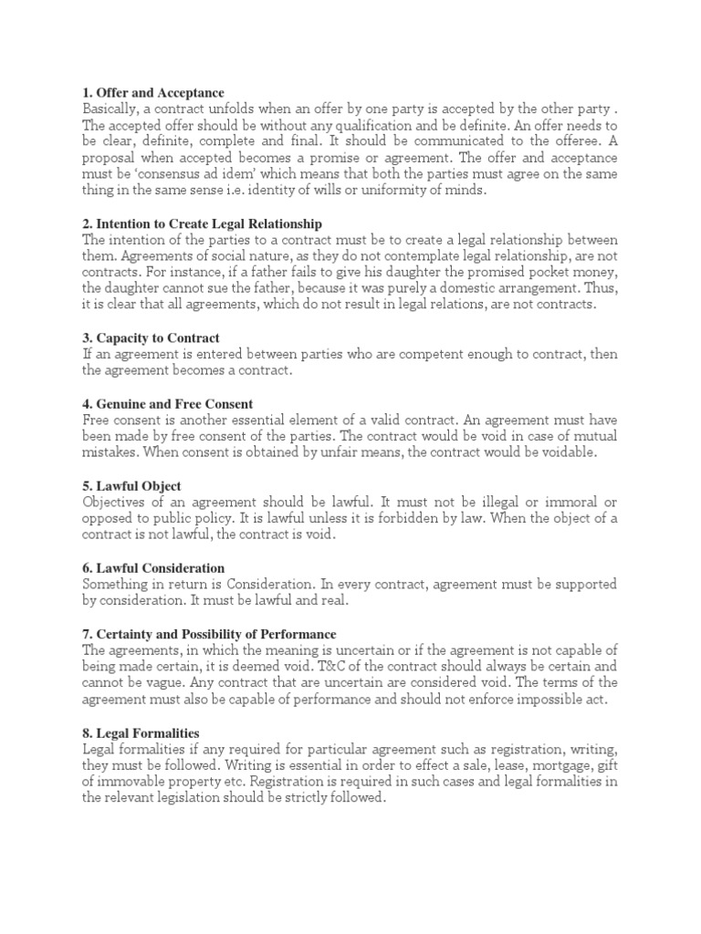 Essential elements of valid contract pdf offer and acceptance consent