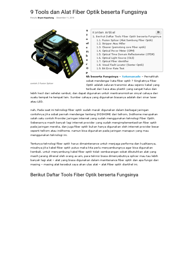 9 Tools Dan Alat Fiber Optik Beserta Fungsinya | PDF